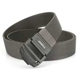 Elastic stretch nylon belt with double ring buckle and textured black matte finish