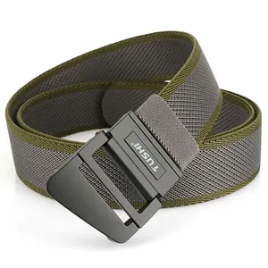 Cintura uomo elastica in nylon intrecciato grigio e oliva con fibbia a doppio anello nero opaco