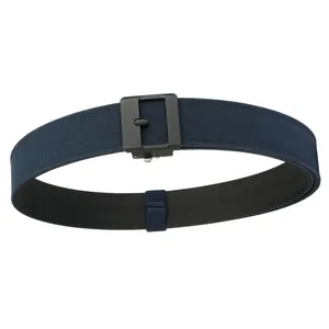 Tactical dark blue nylon belt with black matte buckle and double-stitch edges