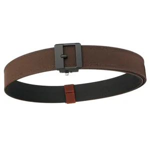 Durable brown tactical nylon belt with matte black buckle and red loop detail