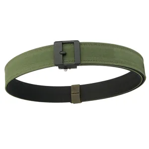 Military green thick nylon tactical belt with matte black buckle for outdoor wear
