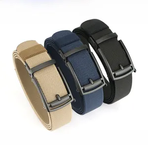 Three elastic woven belts with black matte zinc alloy automatic buckles in different colors