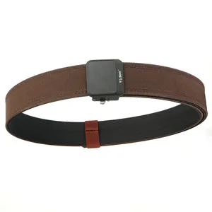 Brown tactical nylon belt for men featuring a black matte automatic buckle with TUSHI logo