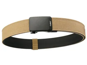 Vue détaillée de la ceinture tactique en nylon tressé double couche avec boucle noire mate