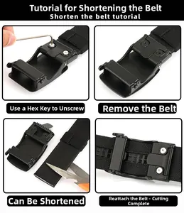 Guide détaillé montrant comment couper et ajuster la longueur de la ceinture tactique en nylon