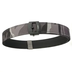 Tactical grey camouflage nylon belt with durable black plastic buckle for outdoor use