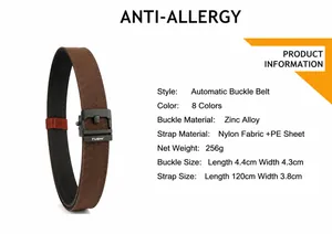 Detail of 3.8cm thick nylon tactical belt with zinc alloy automatic buckle and brown texture