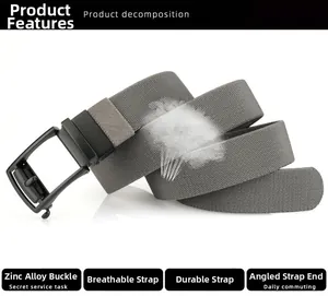 Detail view of breathable nylon belt featuring a matte black zinc alloy buckle