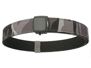 Detailed view of heavy-duty nylon tactical belt with camouflage pattern and TUSHI buckle