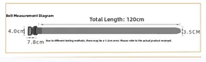 Tactical belt measurement diagram showing 120cm length and 3.8cm alloy buckle details