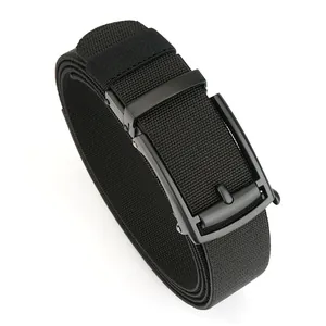Elastic black nylon woven belt with matte automatic buckle for outdoor casual wear