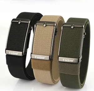 Detailed close-up showing black, khaki, and olive green elastic nylon woven belts