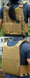 Detailed view of coyote brown tactical vest with laser-cut MOLLE and quick-release buckles