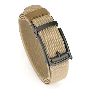 Khaki nylon woven belt with matte black buckle for outdoor tactical and casual wear