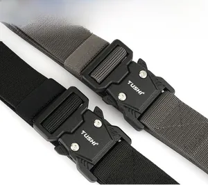 Detail of high-strength tactical metal buckle and heavy-duty nylon webbing texture