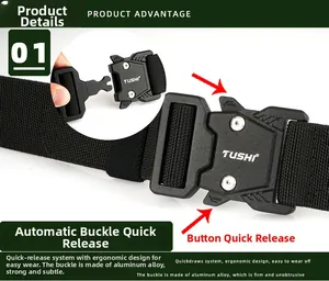 Detail of aluminum alloy tactical buckle with quick release and ergonomic design