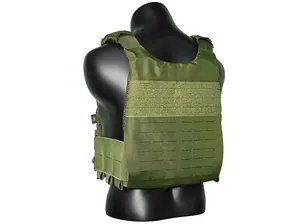 Detail view of tactical vest back featuring laser-cut MOLLE system and padded shoulder straps
