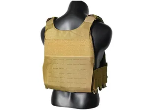 Close-up of laser-cut MOLLE system and velcro area on the coyote brown tactical vest back