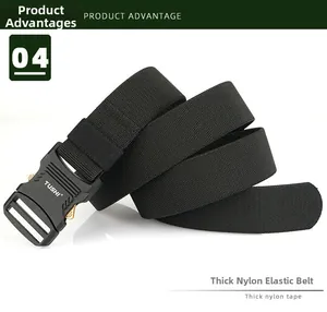 Detail view of thick black elastic polyester strap for outdoor tactical belt