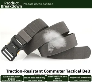 Detail view of breathable nylon tactical belt with alloy buckle and wear-resistant fabric