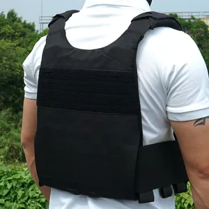 Rear view of tactical vest with laser-cut MOLLE system and velcro patch panel