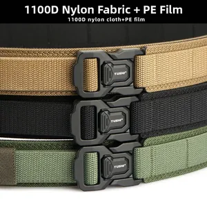 Three heavy-duty tactical belts in coyote, black and olive 1100D nylon with quick release buckle