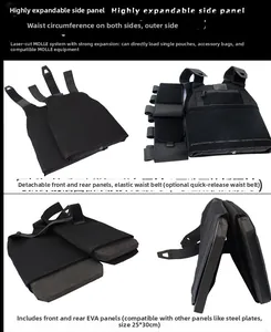 Tactical vest detail showing MOLLE system, quick-release panels and EVA foam plates