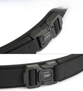 Close-up of tactical nylon belt buckle with built-in PE film for extra stiffness