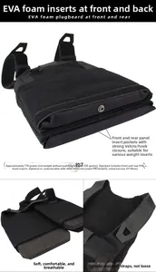 Detail of tactical vest showing EVA protective plates and adjustable shoulder straps