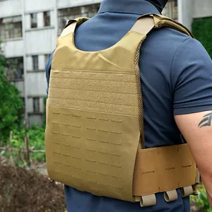 Tactical plate carrier with laser-cut MOLLE system and adjustable side cummerbund