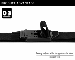 Detailweergave van zwarte nylon tactische riem met verstelbare legering magneetsluiting