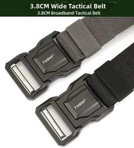 Tactical belt detail showing 3.8cm nylon webbing and quick release alloy buckle