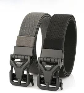 Detail of 3.5cm elastic tactical belts with automatic buckle in black and grey