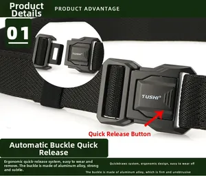 Close-up of alloy quick-release buckle and durable nylon tactical belt strap