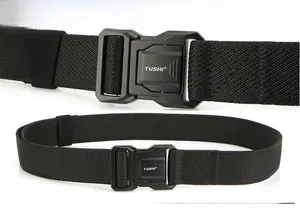 Close-up of quick-release alloy buckle and high-density nylon tactical belt webbing