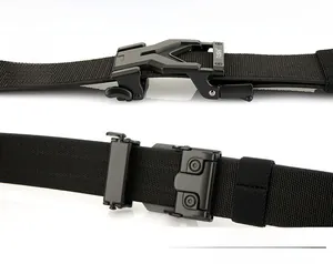 Detail view of the black nylon elastic belt showing the alloy automatic buckle mechanism
