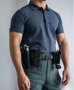 Detail showing tactical belt set with holster and magazine pouch on military nylon webbing
