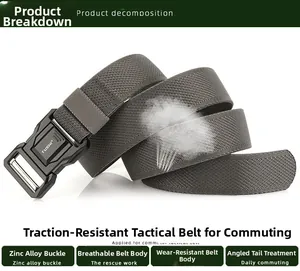 Detail of durable nylon tactical belt with zinc alloy quick-release buckle and breathable weave