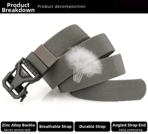 Close-up of breathable high-density woven nylon tactical belt with zinc alloy buckle
