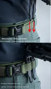 Detail showing the MOLLE system attachment process on the heavy duty tactical nylon belt