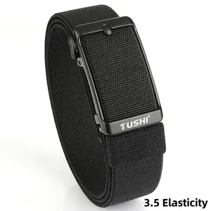Men Elastic Woven Belt With Zinc Alloy Automatic Buckle Business Casual Nylon Stretch Waist Strap For Men Jewelry Accessory