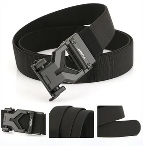 Detail of matte black alloy buckle and durable nylon braided belt with quick release
