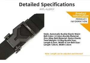 Detailed view of zinc alloy automatic buckle with nylon stretch belt dimensions