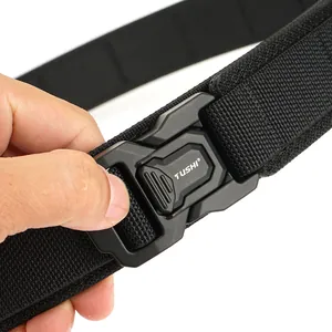 Black double-layer nylon tactical belt with high-strength quick-release polymer buckle