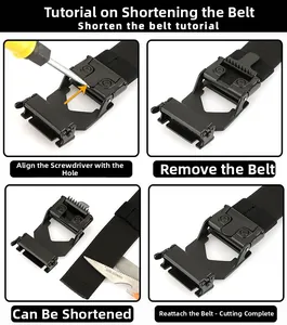 Step-by-step guide to shortening the adjustable elastic belt with a black metal buckle