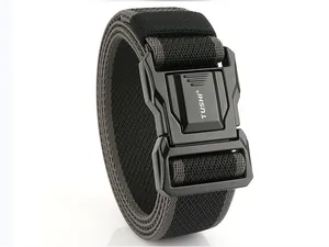Detail of tactical nylon belt with heavy-duty quick release buckle and TUSHI logo