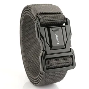 Dark gray tactical nylon belt with alloy quick release buckle on white mirror background
