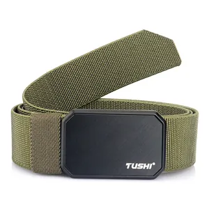 Legergroene nylon tactische riem met zwarte gelegeerde gesp en geborstelde afwerking