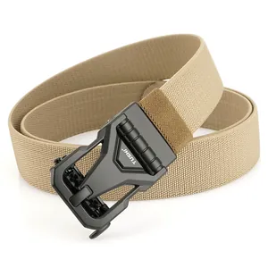 Tactical khaki nylon belt with black metal quick-release buckle for outdoor training