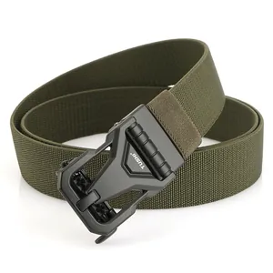 Army green tactical nylon belt with black quick-release buckle for outdoor training